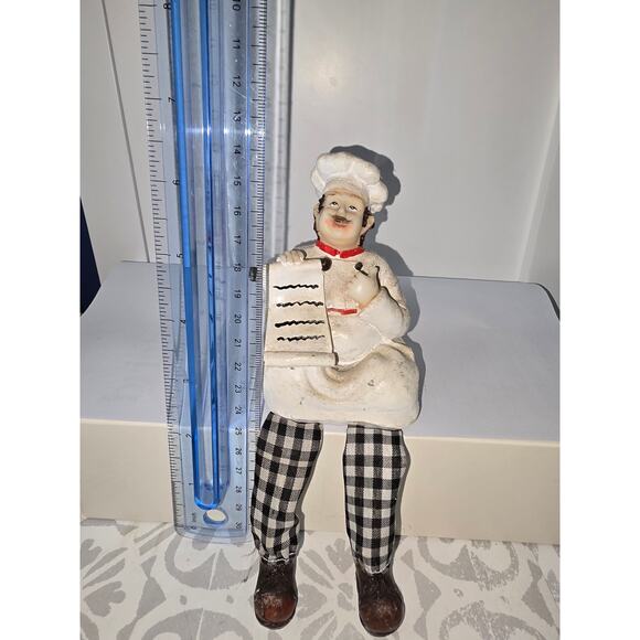 Chef Shelf-Sitter Figurine with Menu Scroll & Gingham Legs – Kitchen Décor - Picture 2 of 16
